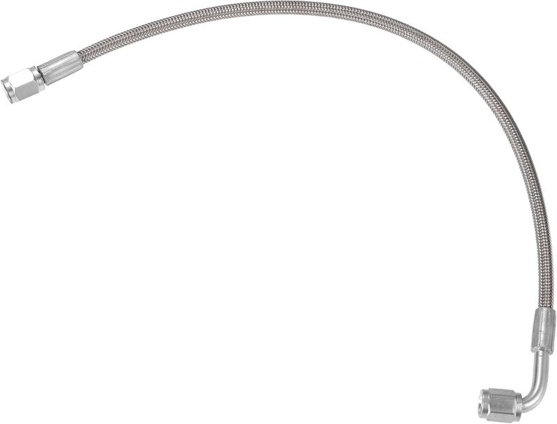 VekAuto AN3 Braided Steel Turbo Oil Feed Line 90 Degree to Straight Hose End, 15" Remote Turbocharger Oil Drain Return Line Universal for Car Durable Stainless Steel PTFE Silver Tone - Image 1